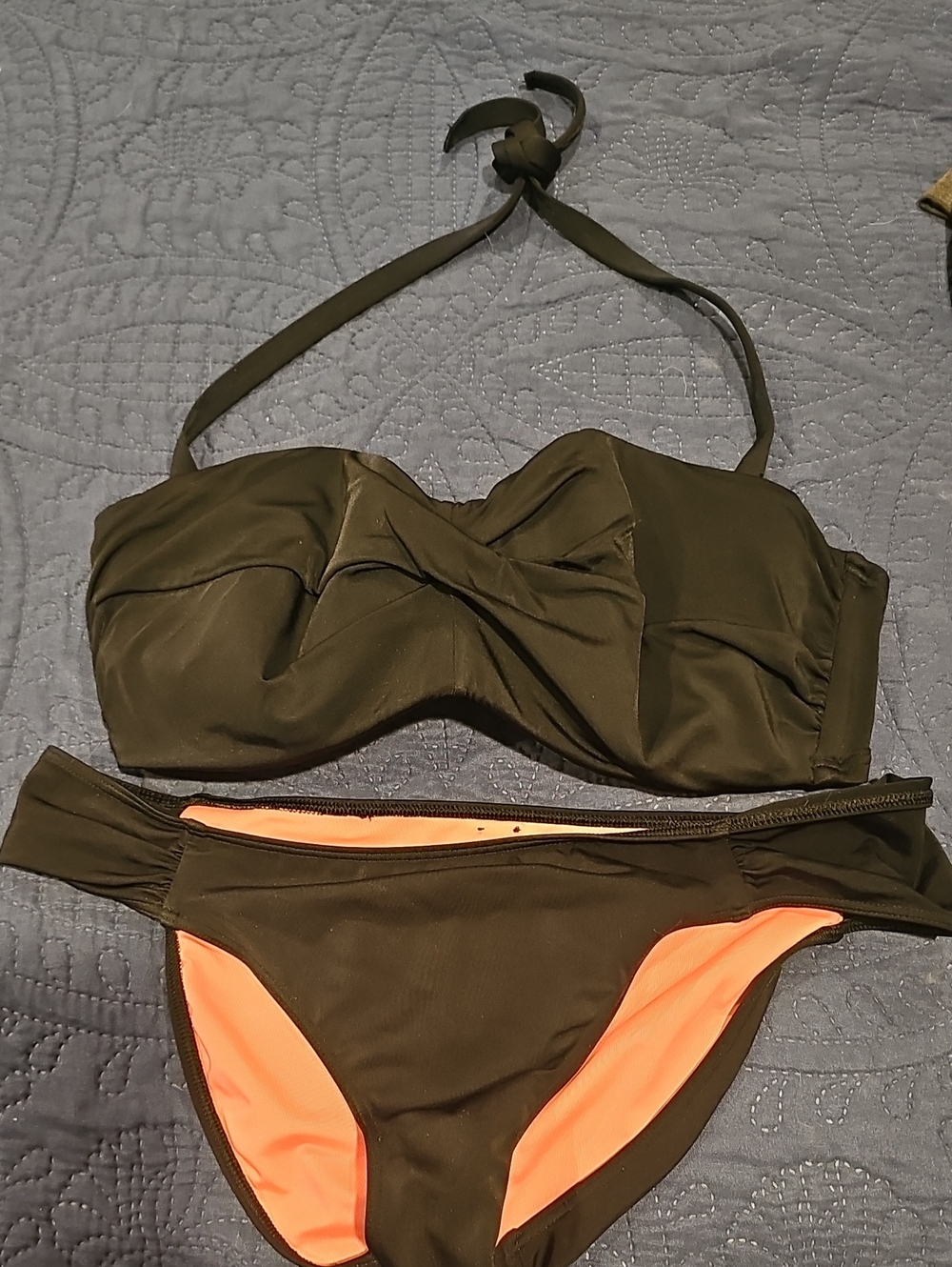 PINK Victoria's Secret Black Bandeau Bikini with Pink Lining Size Medium